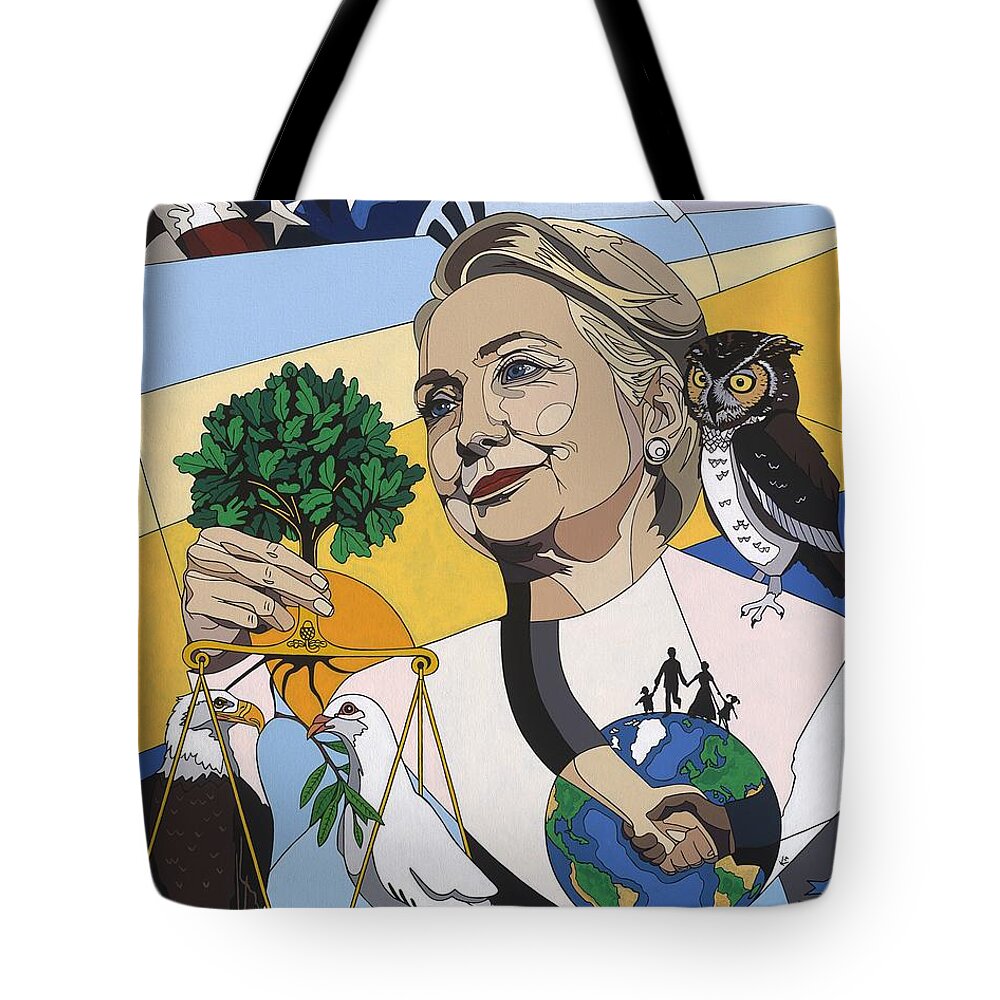 Hillary Clinton Painting Tote Bag featuring the painting In honor of Hillary Clinton by Konni Jensen