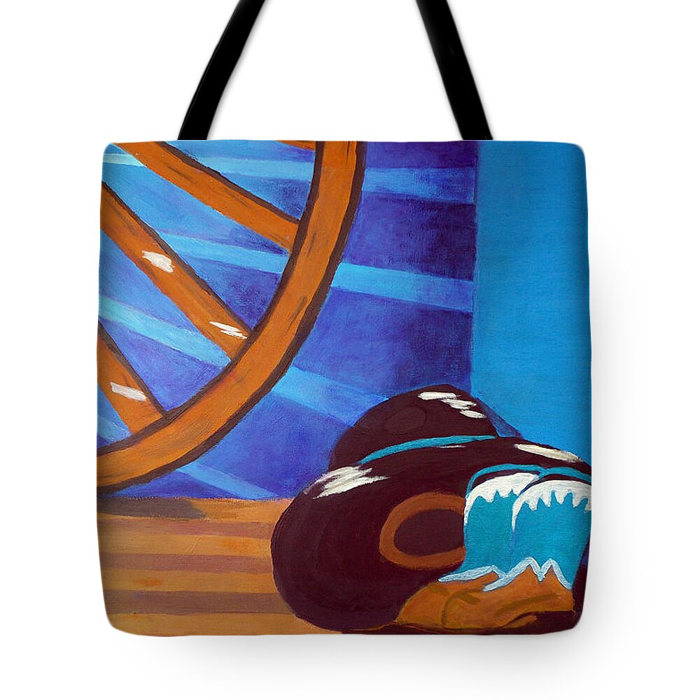 Still Life Tote Bag featuring the painting In Memory of Cowboys by Margaret Harmon