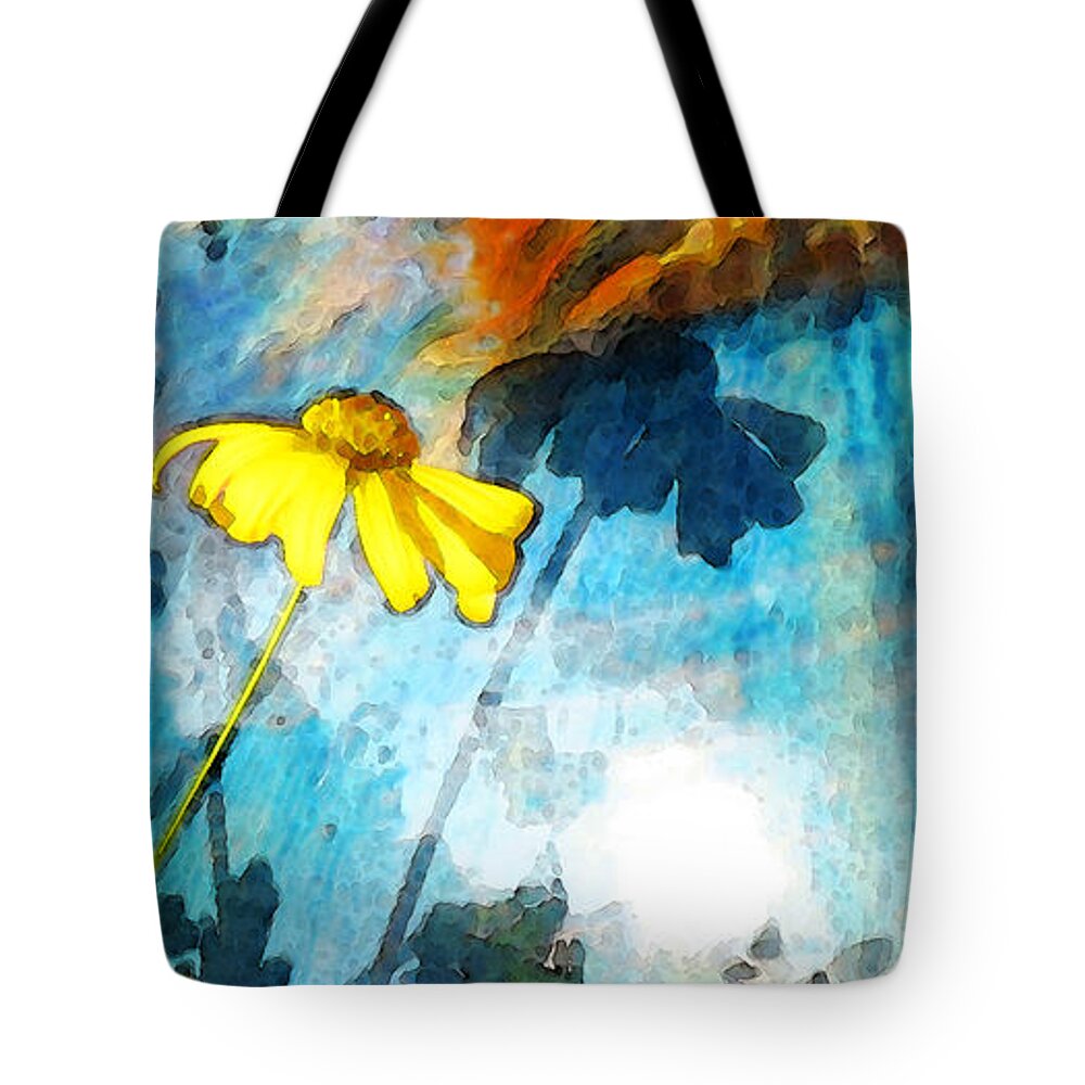 Flower Tote Bag featuring the painting In My Shadow - Yellow Daisy Art Painting by Sharon Cummings
