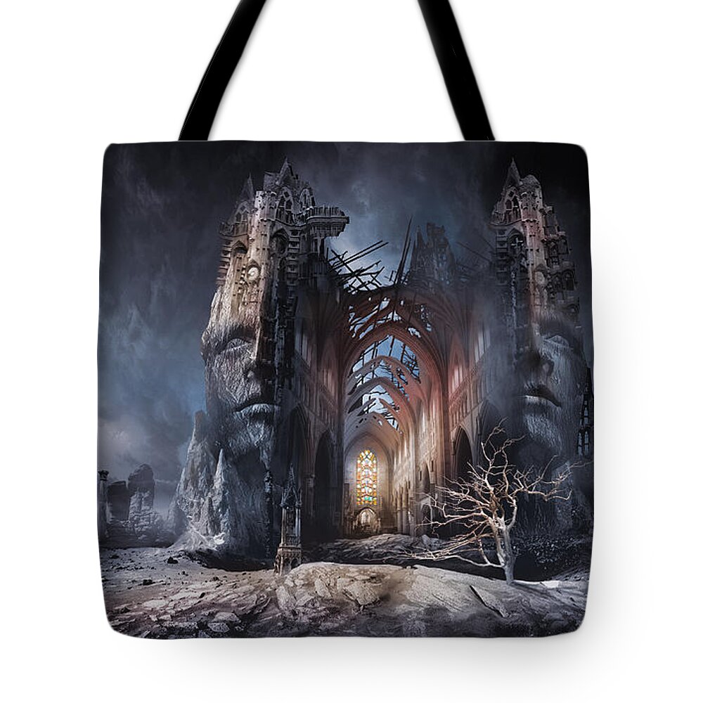 Portrait Architecture Tote Bag featuring the digital art In Search of Meaning by George Grie