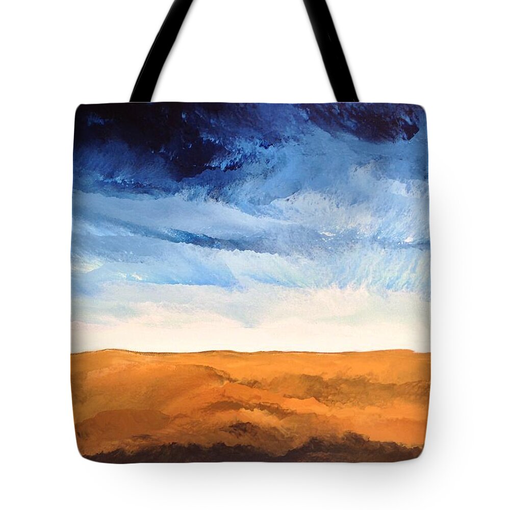 Dark Blue Sky Tote Bag featuring the painting In The Distance by Linda Bailey