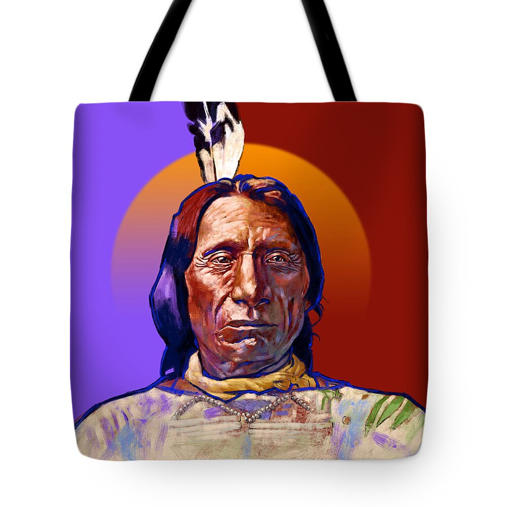 Native American Tote Bag featuring the painting In the Name of the Great Spirit by Arie Van der Wijst
