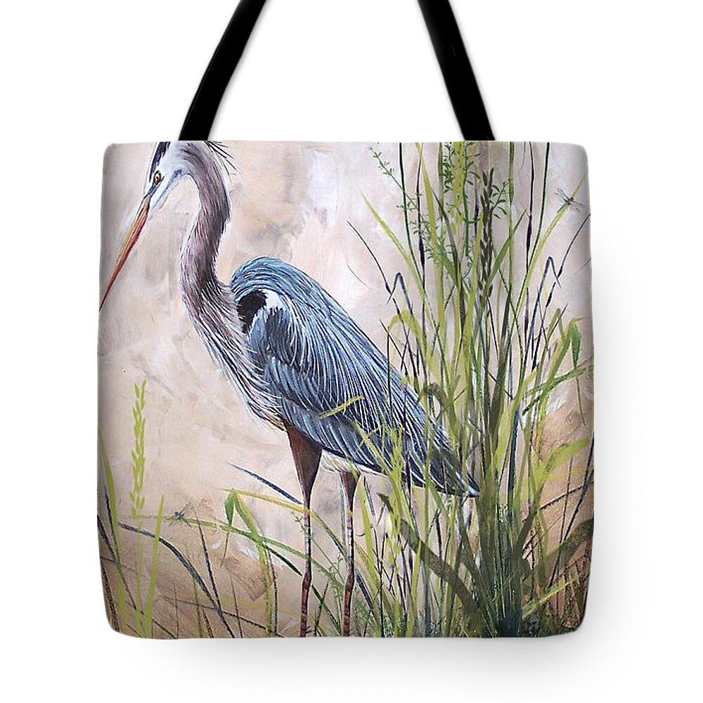 Heron Tote Bag featuring the painting In the Reeds-Blue Heron-B by Jean Plout