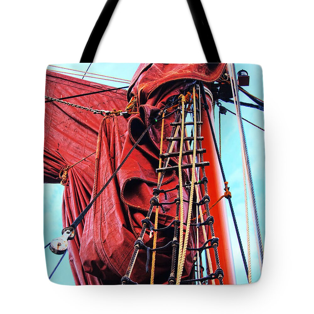 Sailing Barge Rigging Imagery Tote Bag featuring the photograph In The Rigging by David Davies