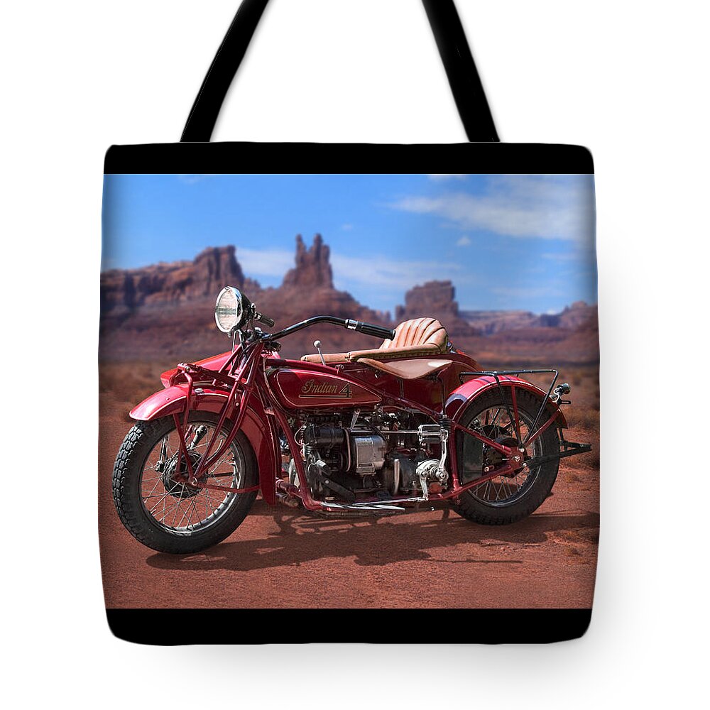 Indian Motorcycle Tote Bag featuring the photograph Indian 4 Sidecar 2 by Mike McGlothlen