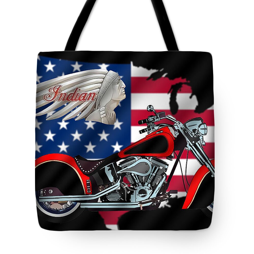Indian Bike Tote Bag featuring the digital art Indian Bike Illustration by Chuck Staley