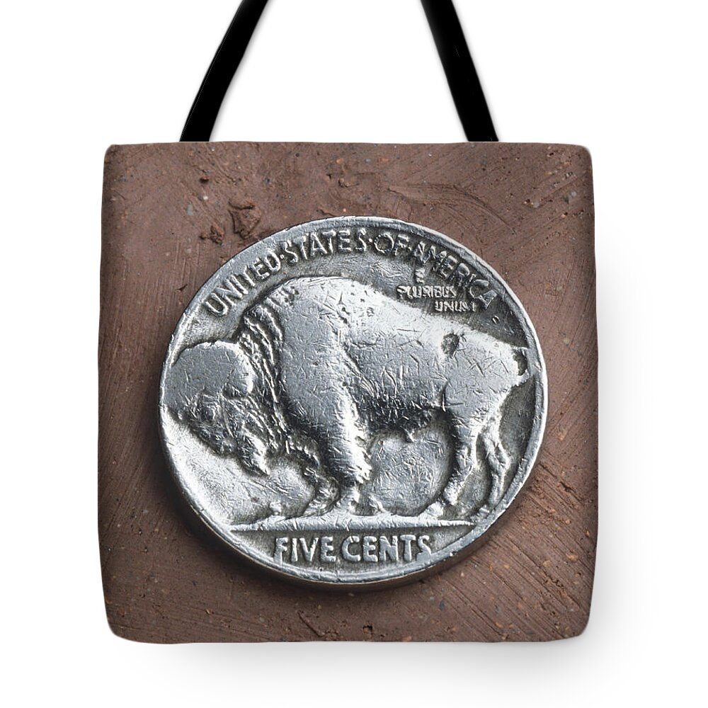 Indian Tote Bag featuring the photograph Indian Headbuffalo Nickel by Charles D. Winters