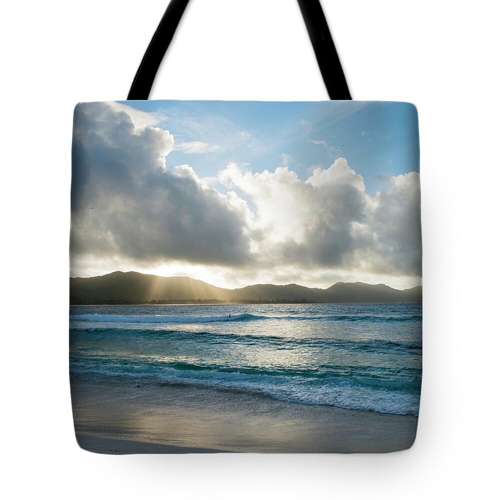 Tranquility Tote Bag featuring the photograph Indian Ocean And Praslin Island At Dawn by James Warwick