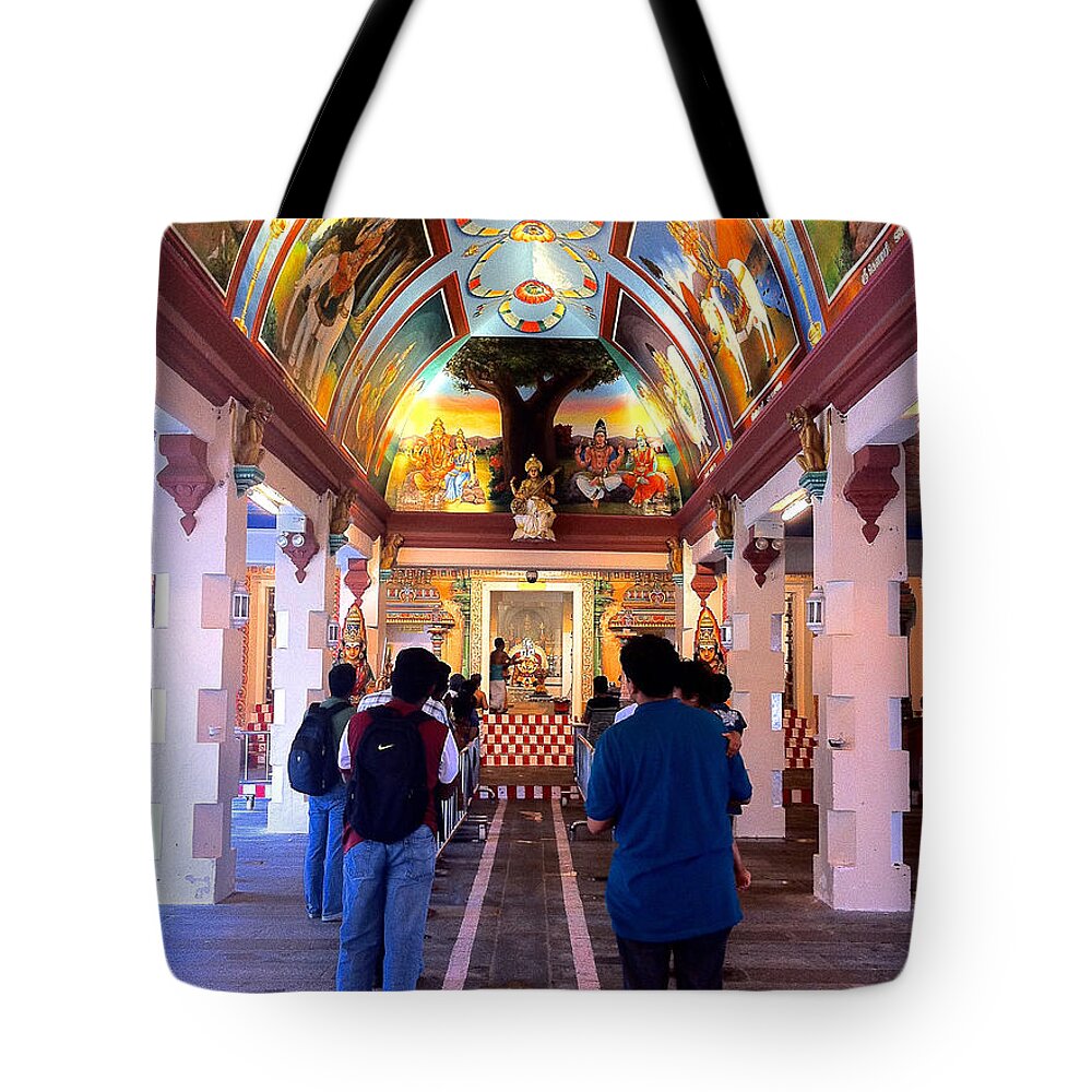 India Tote Bag featuring the photograph Worshippers at an Indian Temple, Kuala Lumpur by Venetia Featherstone-Witty