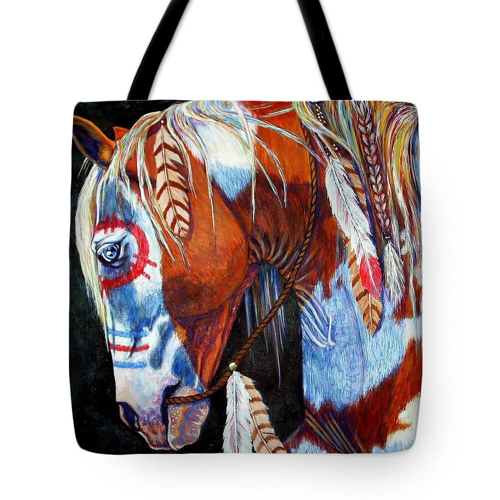 Indian Tote Bag featuring the painting Indian War Pony by Amanda Hukill