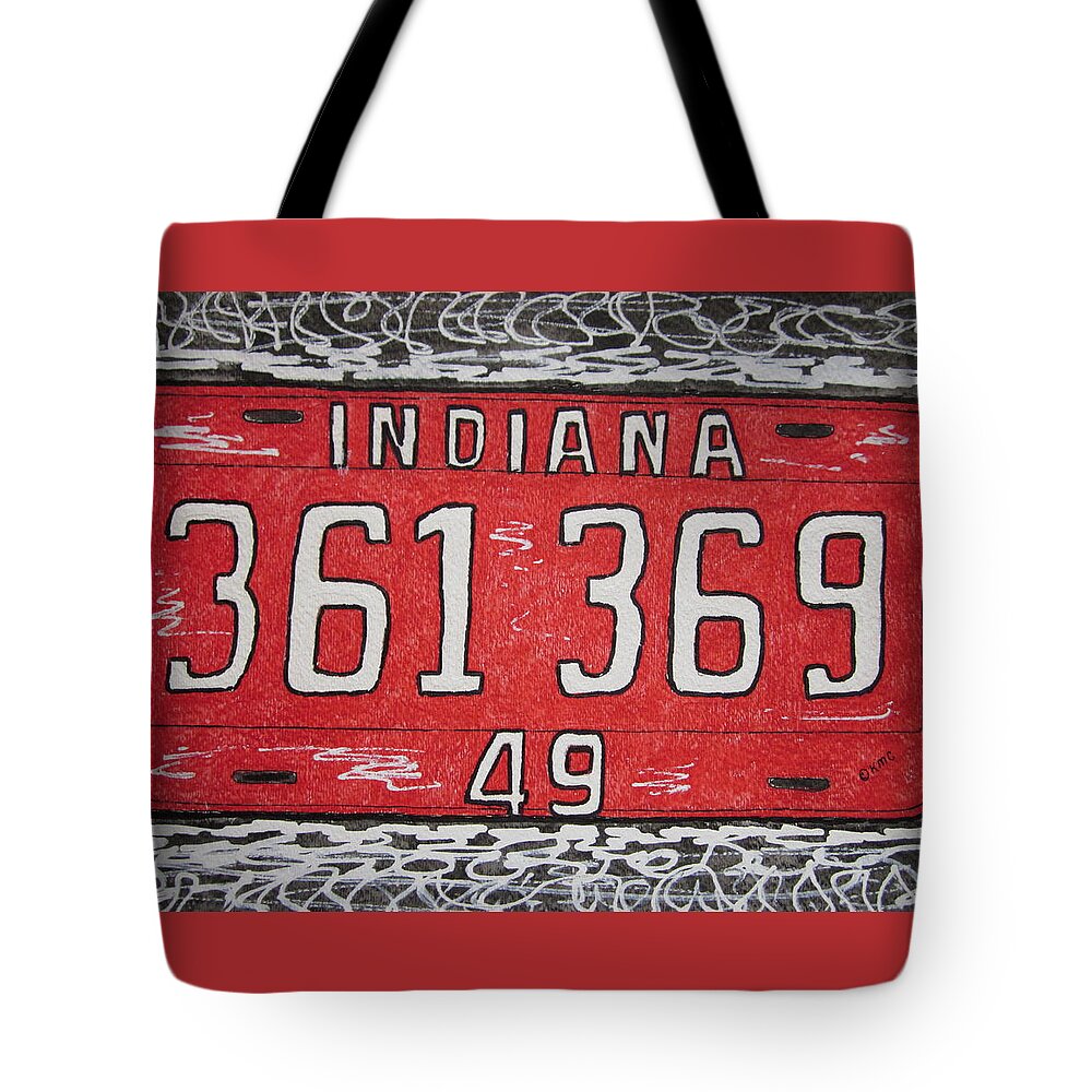 Indiana Tote Bag featuring the painting Indiana 1949 License Platee by Kathy Marrs Chandler