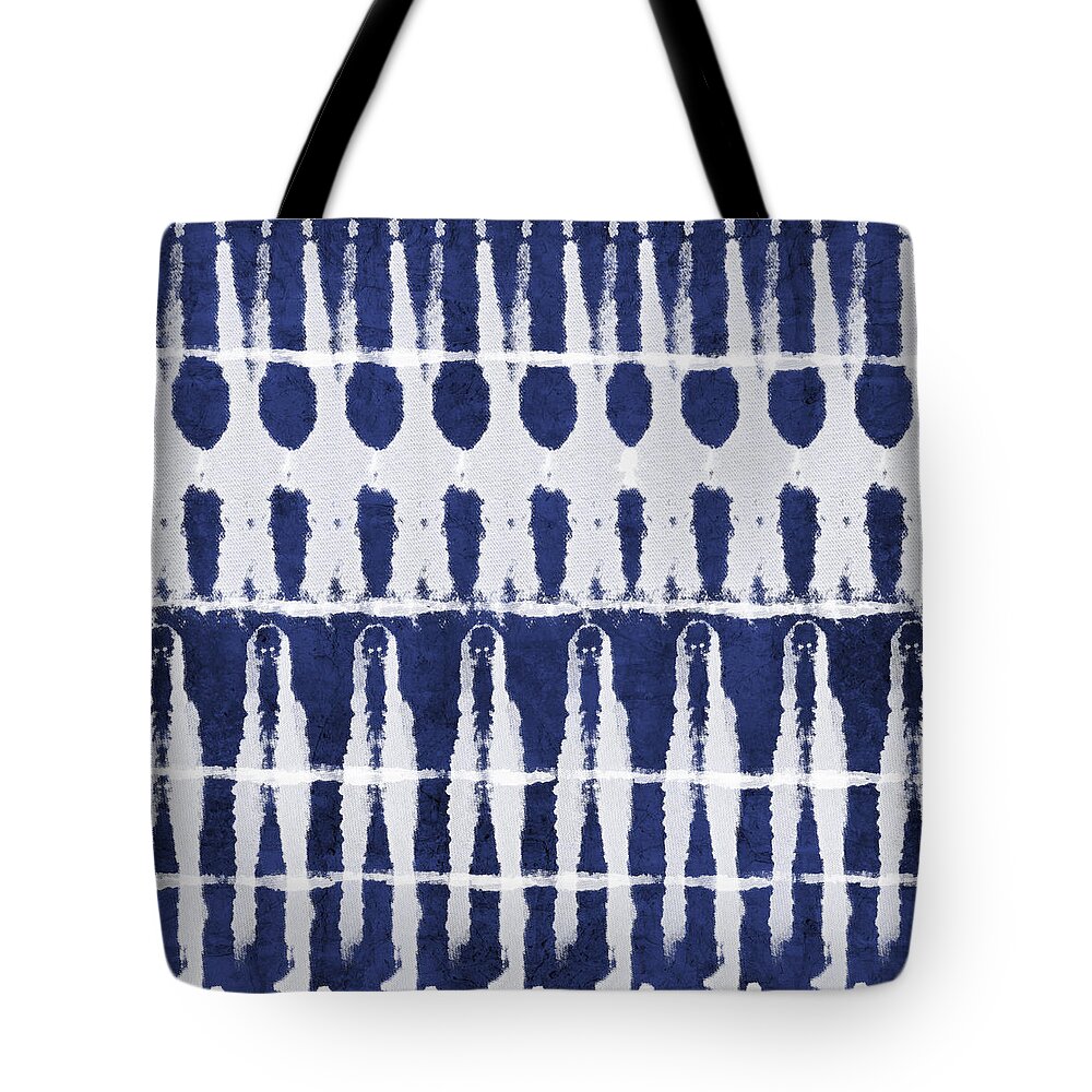 Blue Tote Bag featuring the painting Indigo and White Shibori Design by Linda Woods