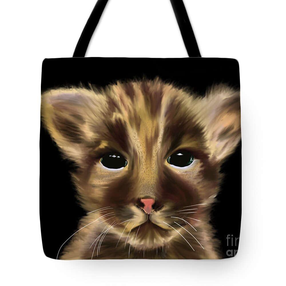 Panther Tote Bag featuring the painting Cute Animal Panther Cub on a Black Background by Barefoot Bodeez Art