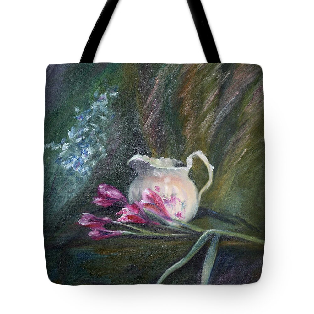 Floral Tote Bag featuring the painting Inside or Outside by Mary Beglau Wykes