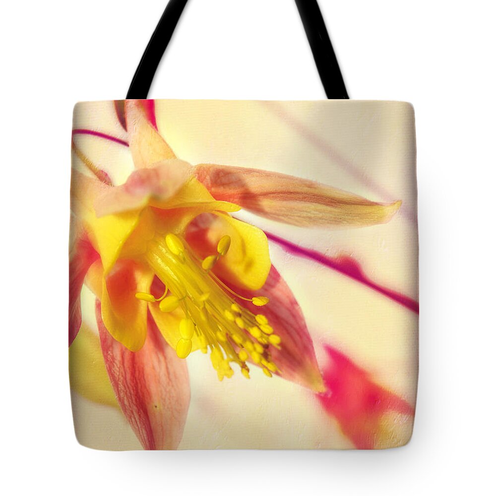 Macro Flower Tote Bag featuring the photograph Inside the Columbine Flower by Peggy Franz
