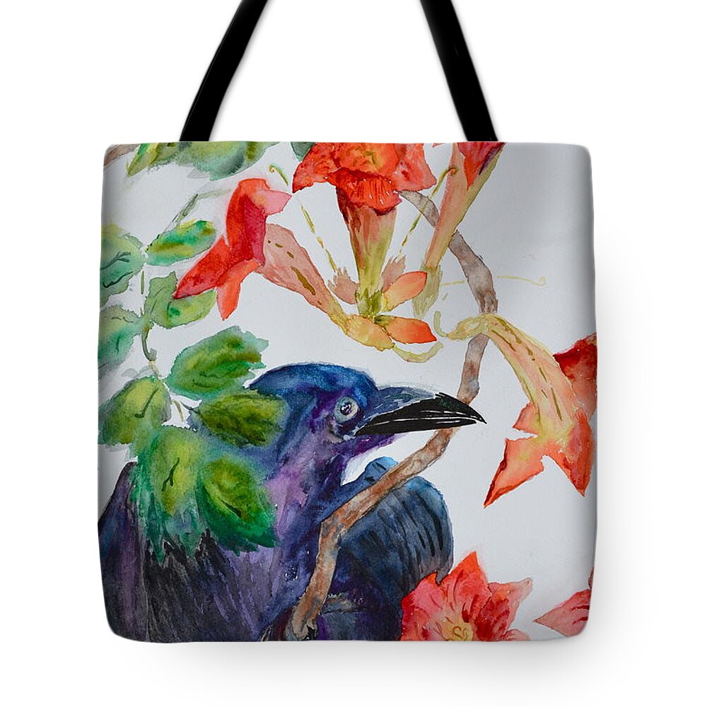 Crow Tote Bag featuring the painting Intent by Beverley Harper Tinsley