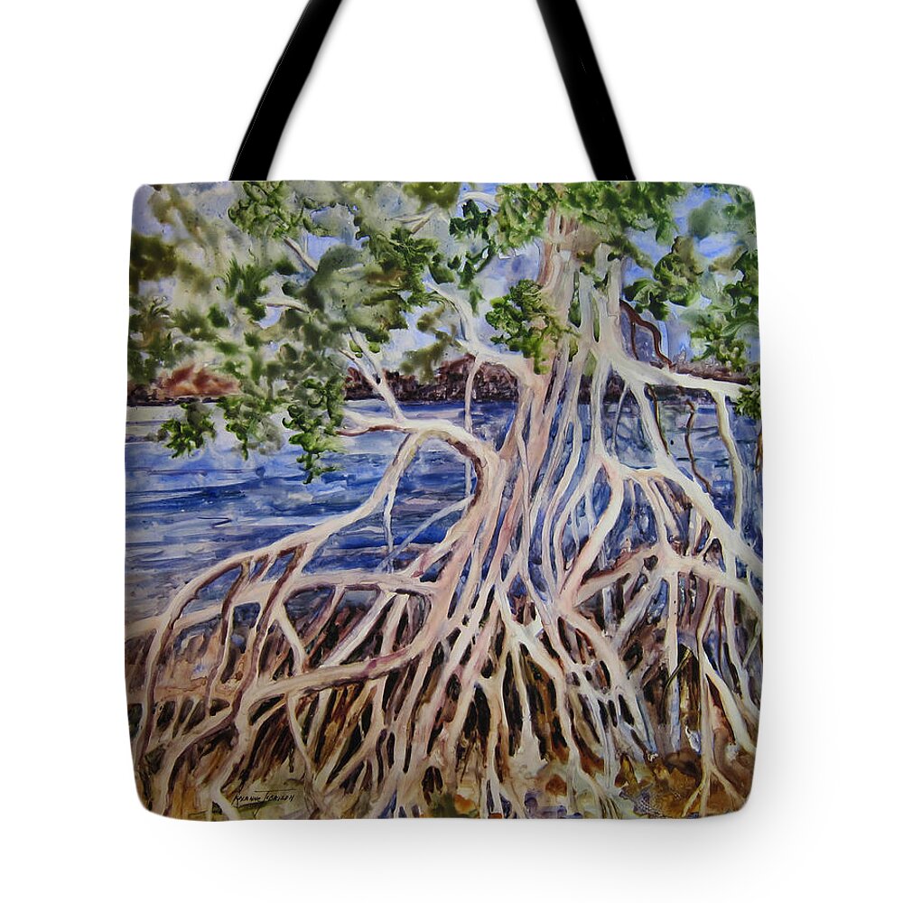 Mangroves Tote Bag featuring the painting Intertwined by Roxanne Tobaison