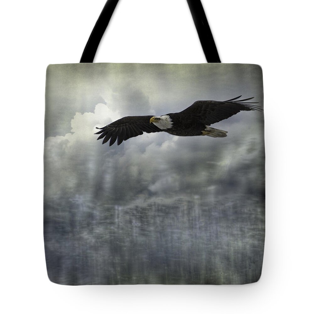 American Adult Bald Eagle Tote Bag featuring the photograph Into The Heavens by Thomas Young