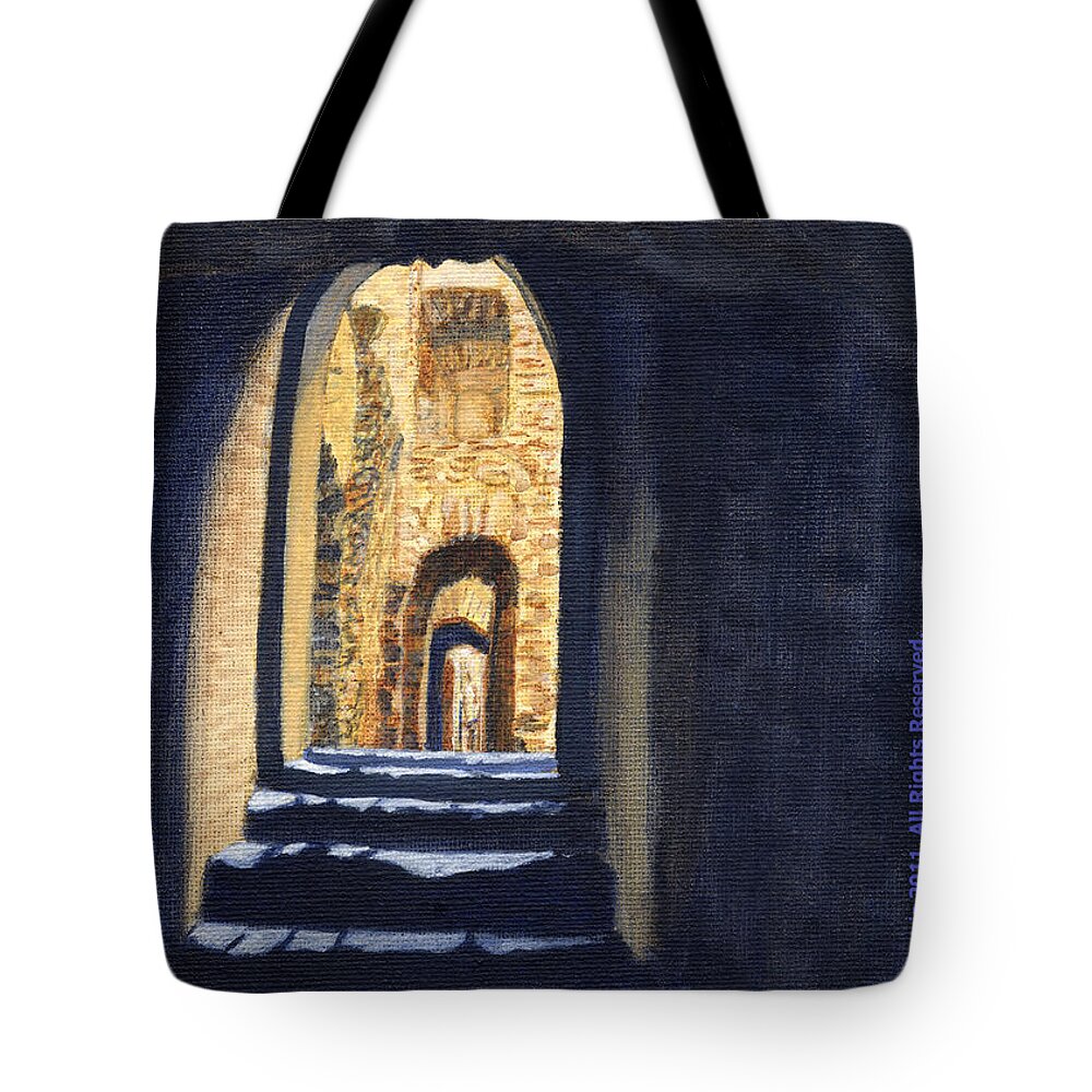 Into The Light Tote Bag featuring the painting Into the Light Spiritual Metaphorical Painting by Edward McNaught-Davis