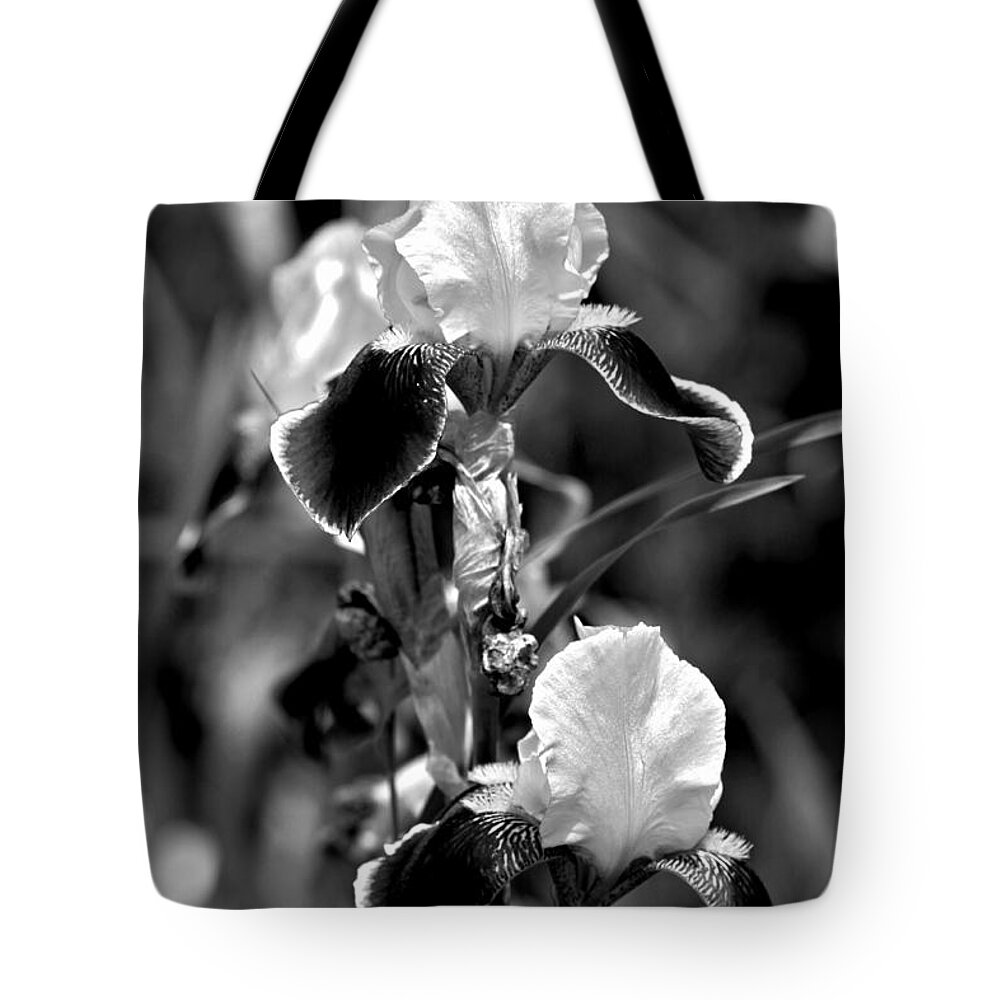 Iris Flower Tote Bag featuring the photograph IRIS in Black and White by Karon Melillo DeVega