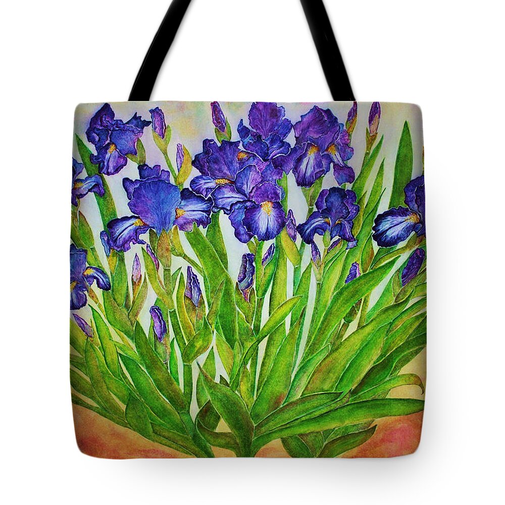 Iris Tote Bag featuring the painting Irises by Janet Immordino