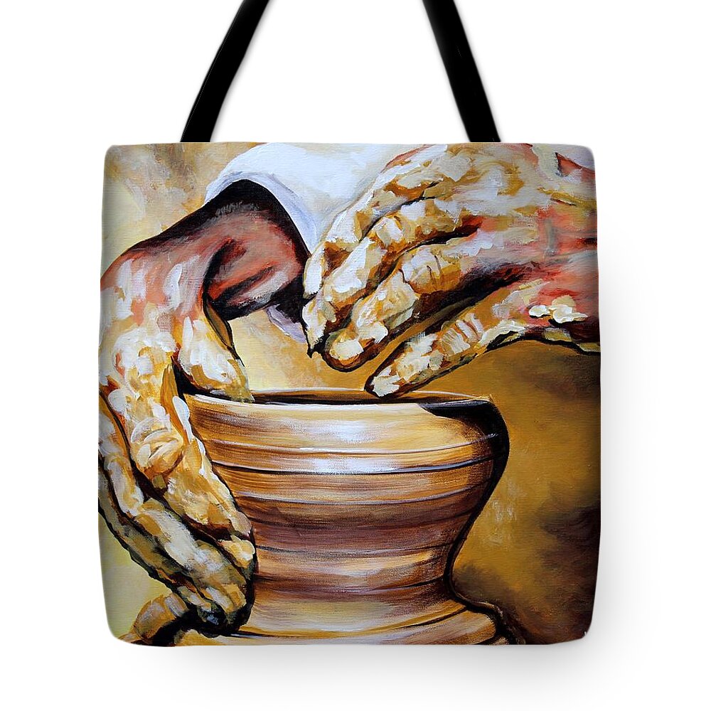 Potter Tote Bag featuring the painting Isaiah Sixty Four Verse Eight by Karl Wagner