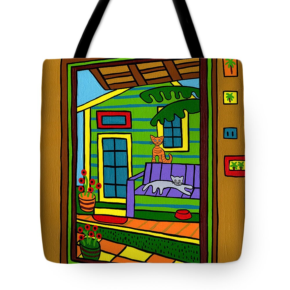 Cats Tote Bag featuring the painting Island Arts Garden - Cedar Key by Mike Segal