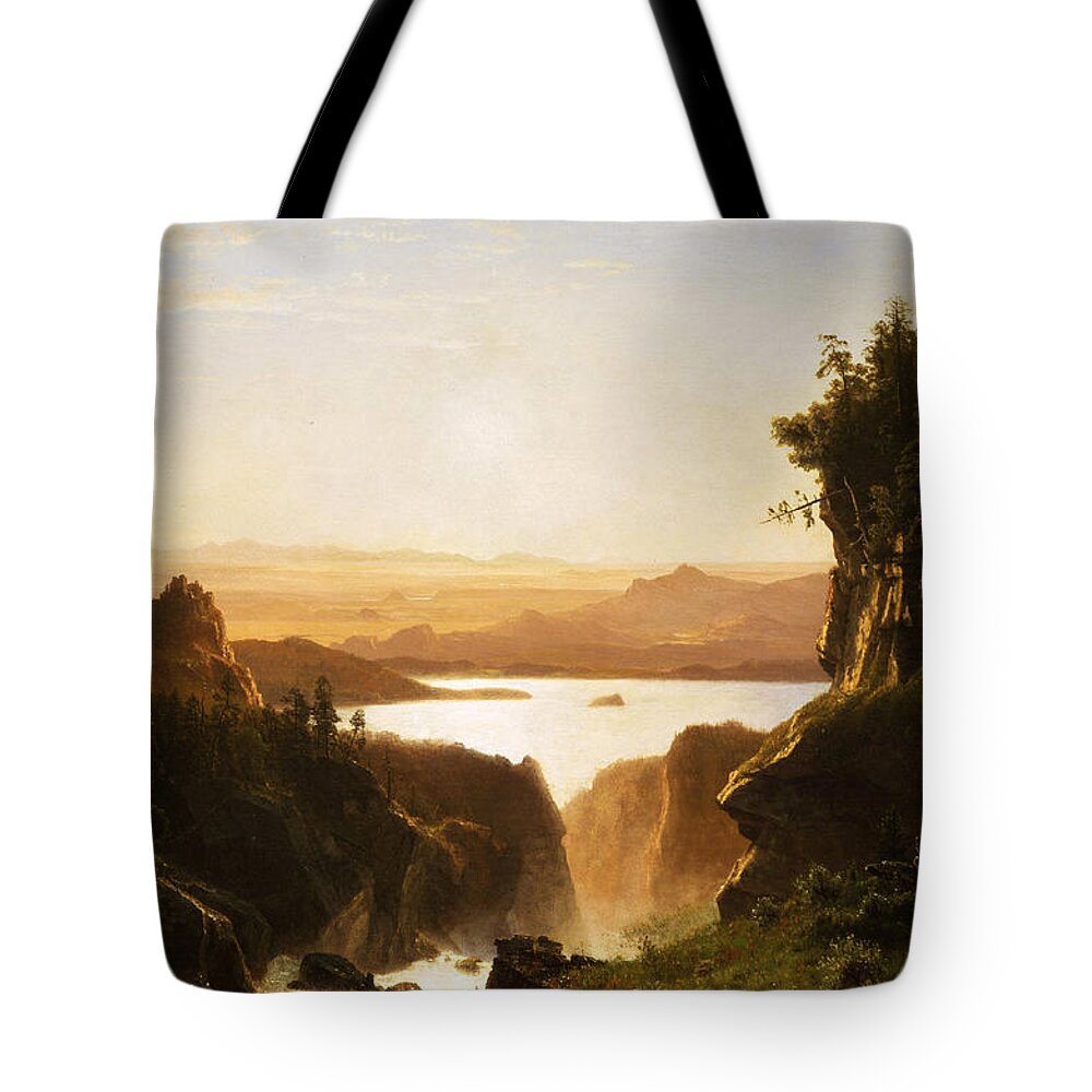 Island Lake Wind River Range Wyoming Tote Bag featuring the painting Island Lake Wind River Range Wyoming by Albert Bierstadt