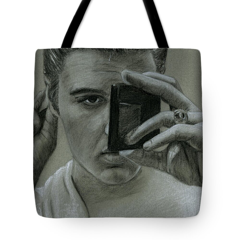 Elvis Tote Bag featuring the drawing It has to be perfect by Rob De Vries