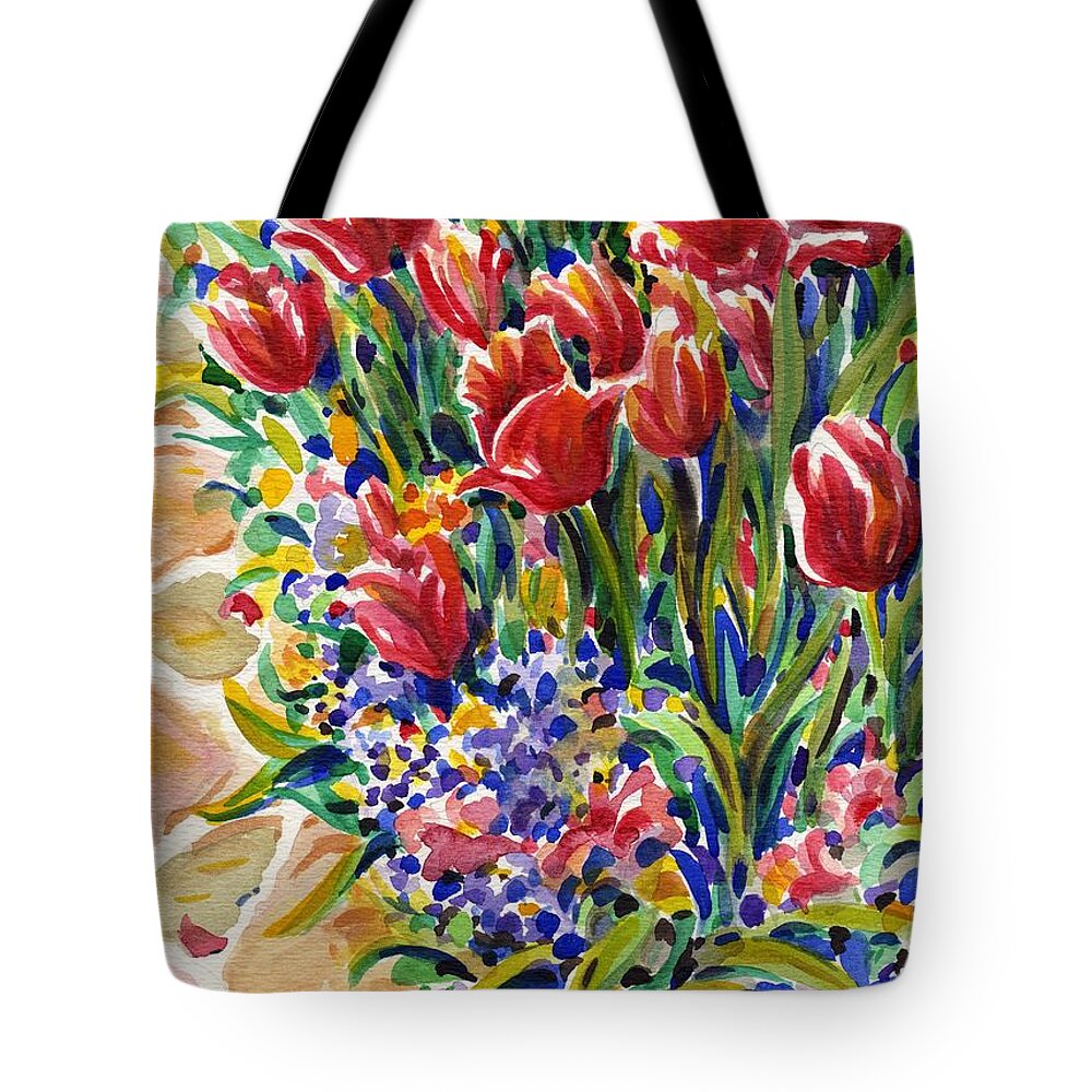 Tulips Tote Bag featuring the painting It Might As Well Be Spring by Dee Davis