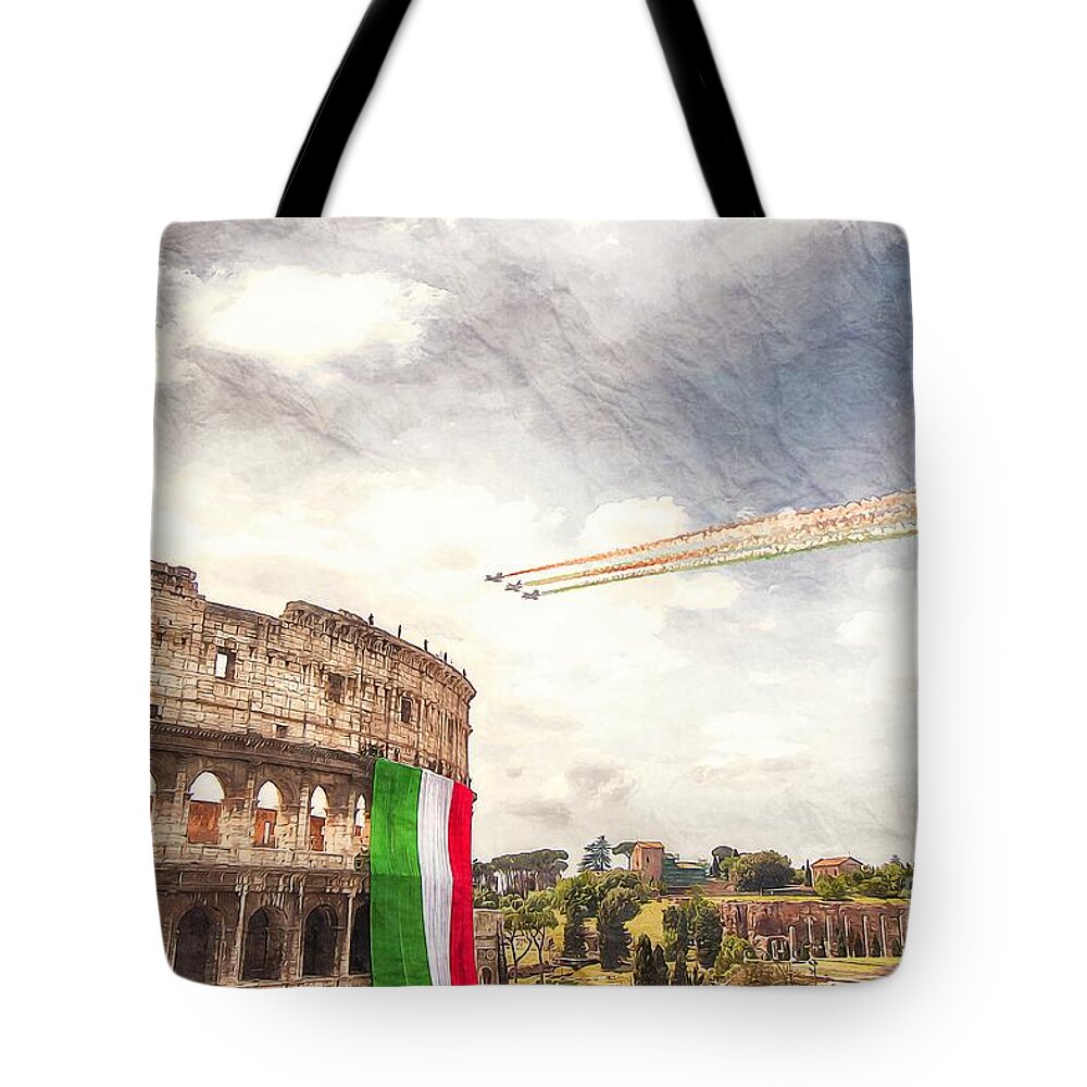 Rome Tote Bag featuring the digital art Italian flag in Rome by Stefano Senise