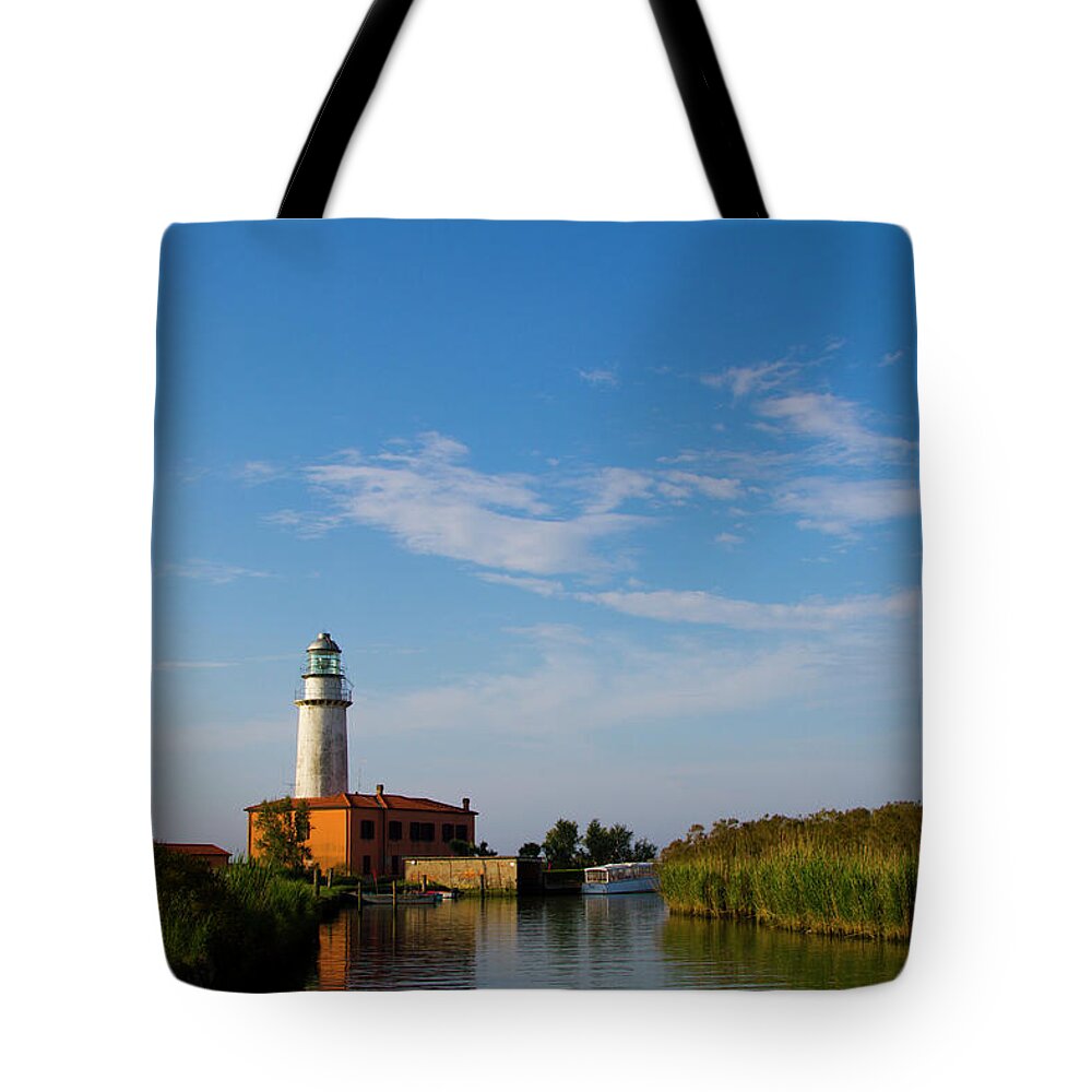 Tranquility Tote Bag featuring the photograph Italy, Goro, Po Delta, Lighthouse Of by Aldo Pavan