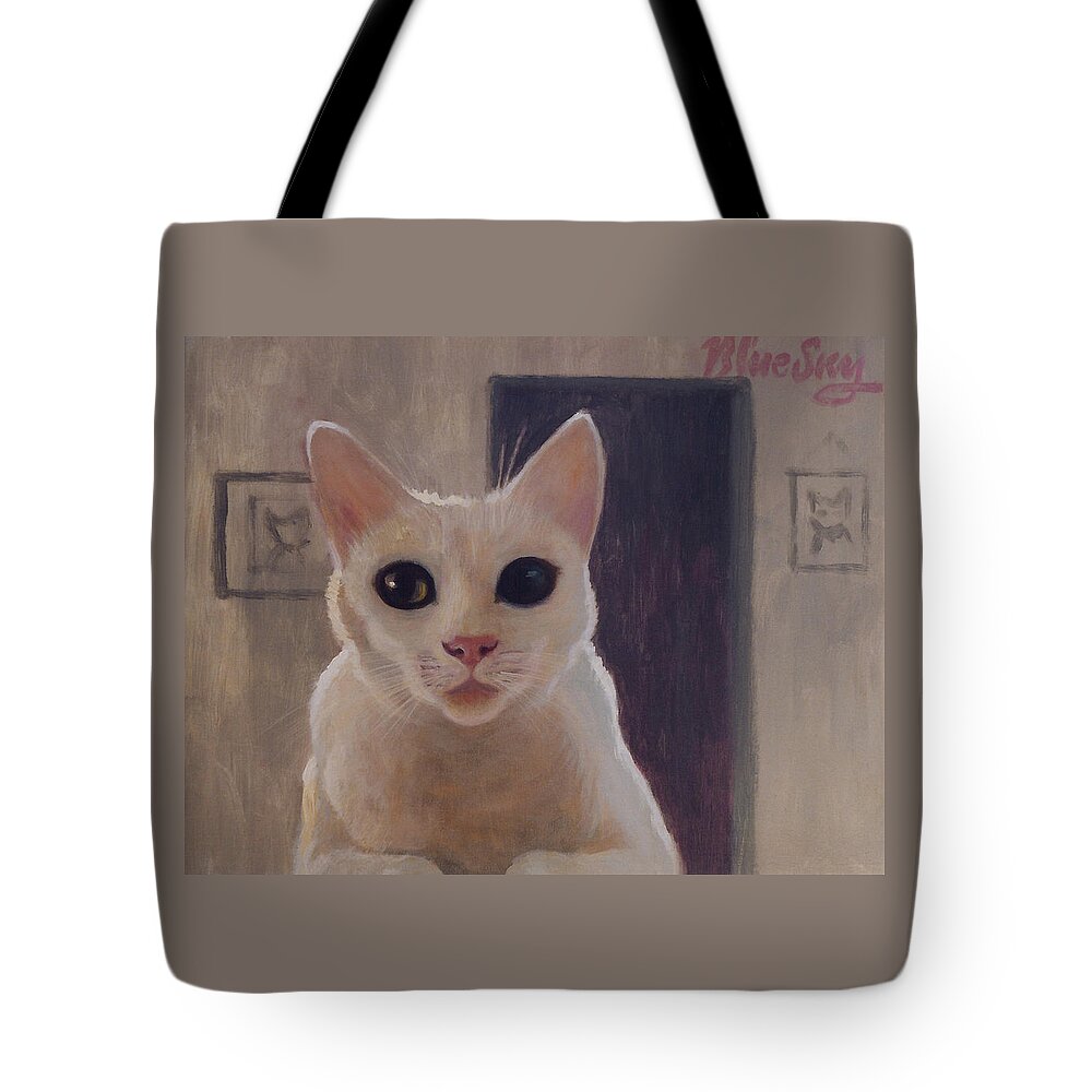Cat Tote Bag featuring the painting Ivory by Blue Sky