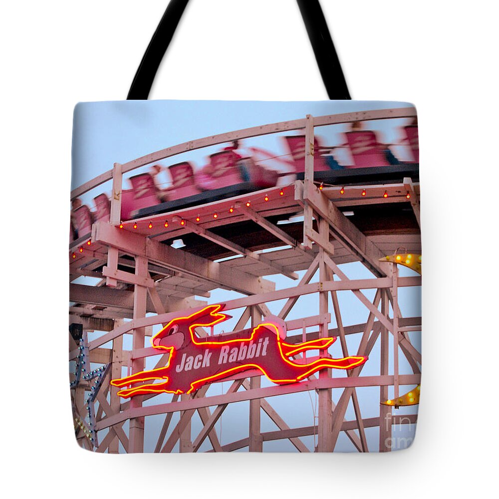 Neon Sign Tote Bag featuring the digital art Jack Rabbit Coaster Kennywood Park by Jim Zahniser