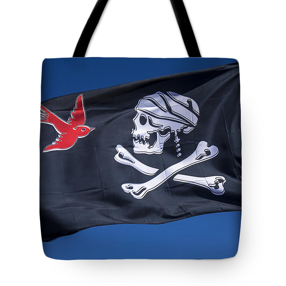 Jack Sparrow Tote Bag featuring the photograph Jack sparrow pirate skull flag by Garry Gay