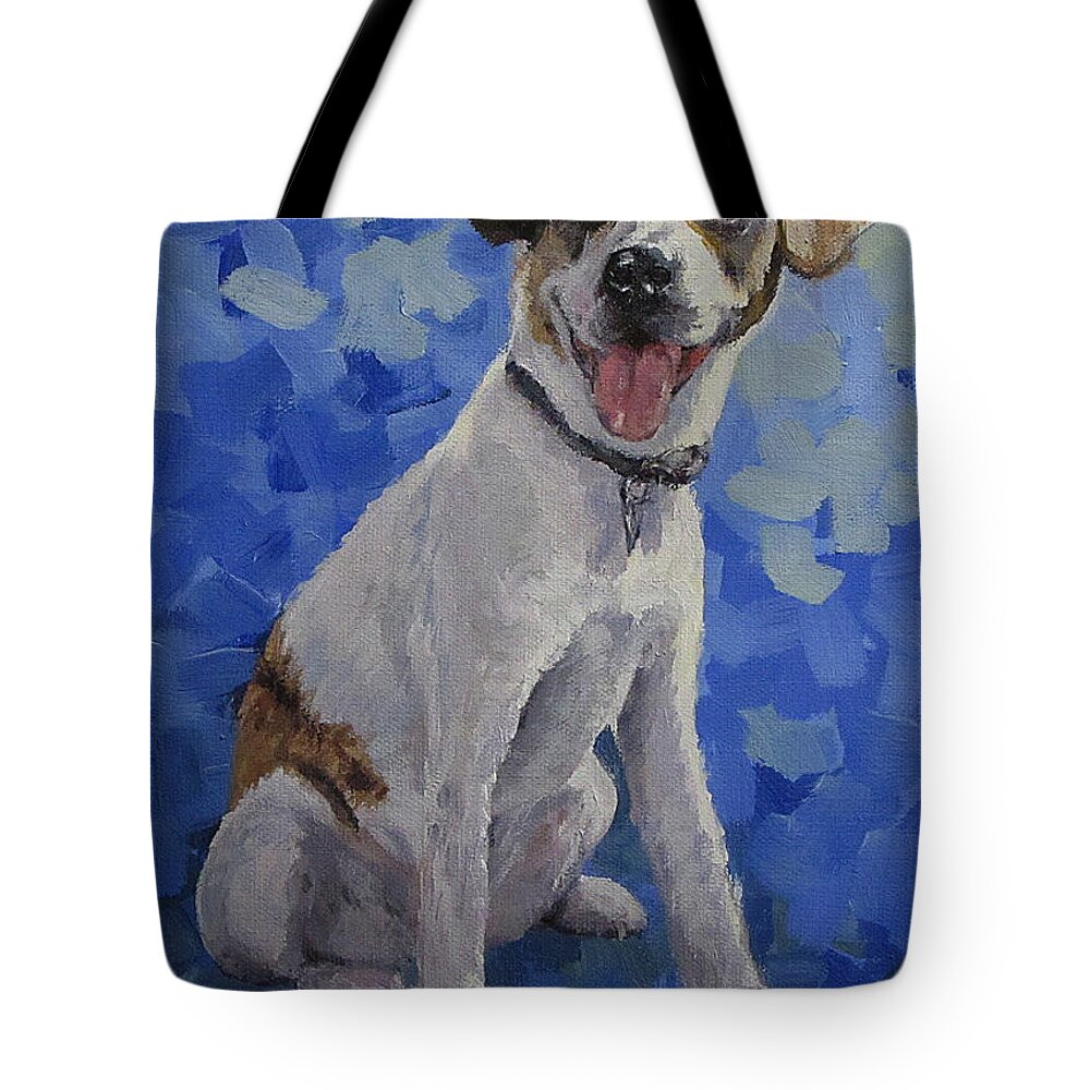 Dog Tote Bag featuring the painting Jackaroo - A pet portrait by Karen Ilari