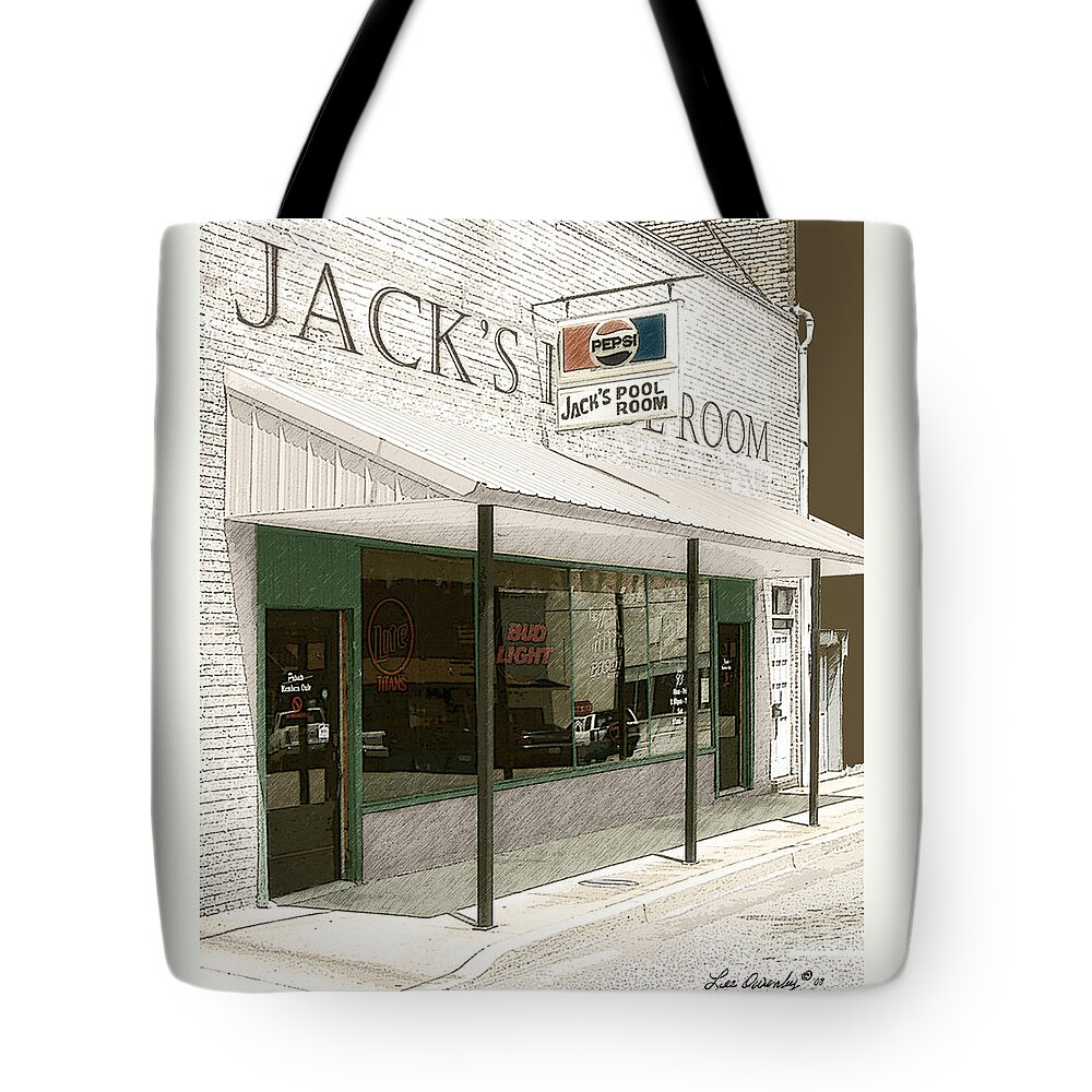 Jacks Pool Room Tote Bag featuring the photograph Jack's Pool Room by Lee Owenby