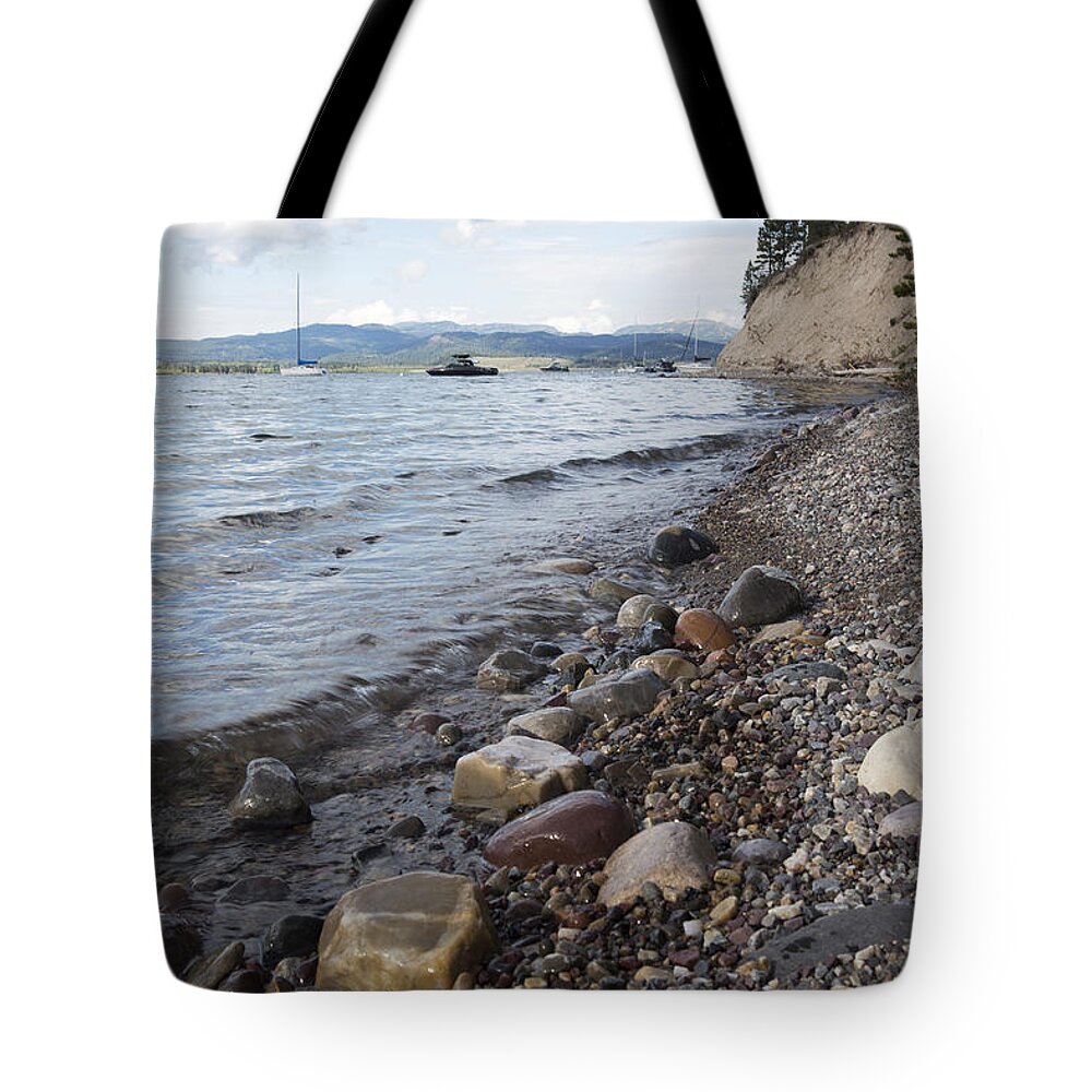 Lake Tote Bag featuring the photograph Jackson Lake with Boats by Belinda Greb