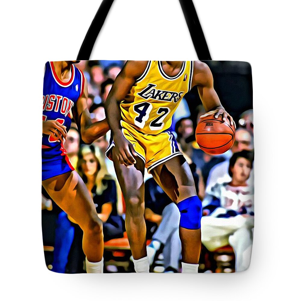 James Worthy Tote Bag featuring the painting James Worthy by Florian Rodarte