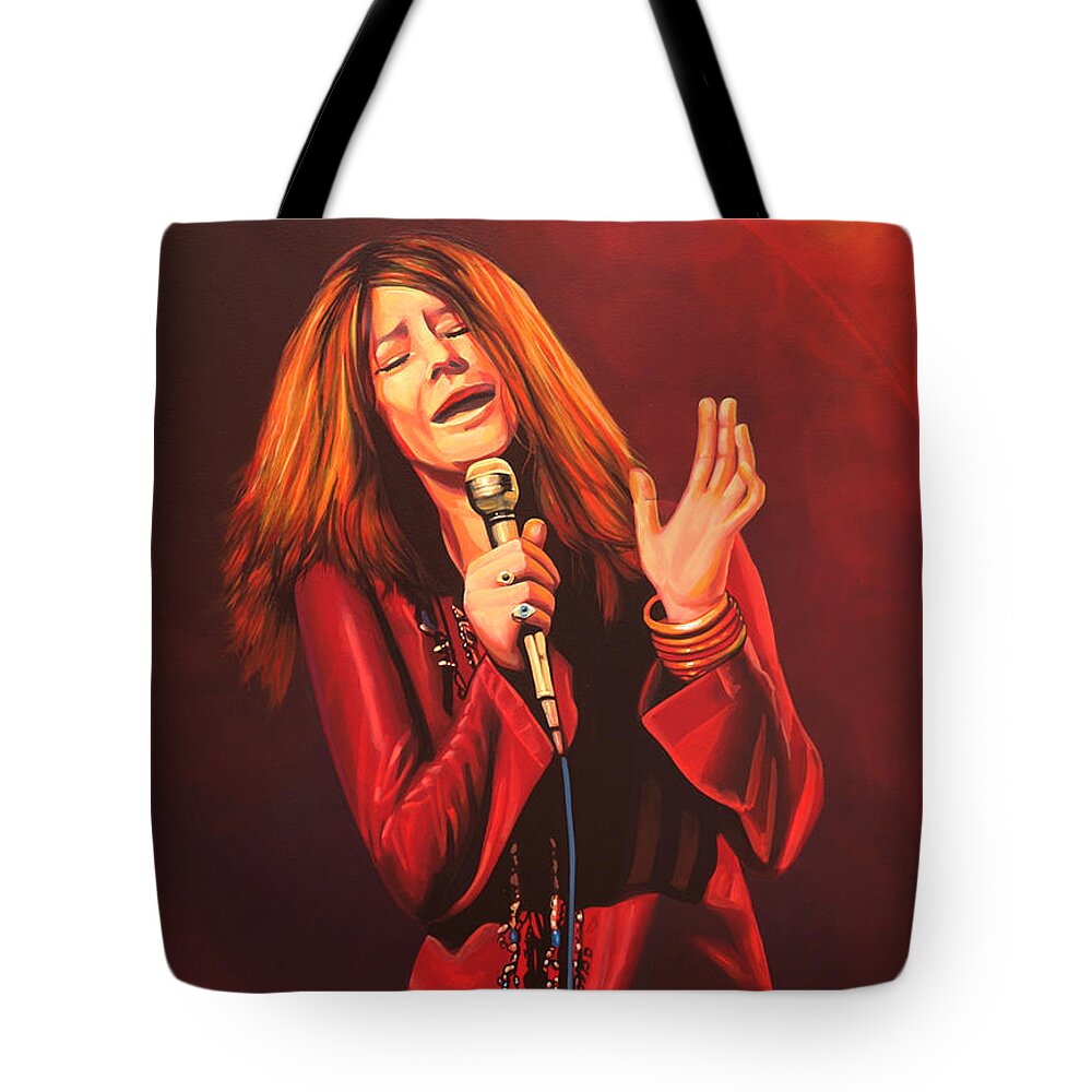 Janis Joplin Tote Bag featuring the painting Janis Joplin Painting by Paul Meijering