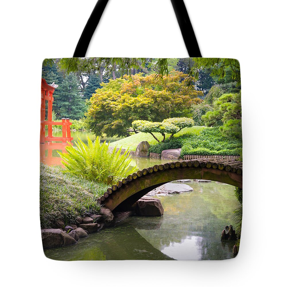 Japanese Tote Bag featuring the photograph Japanese Garden - Footbridge over the Pond - Gary Heller by Gary Heller
