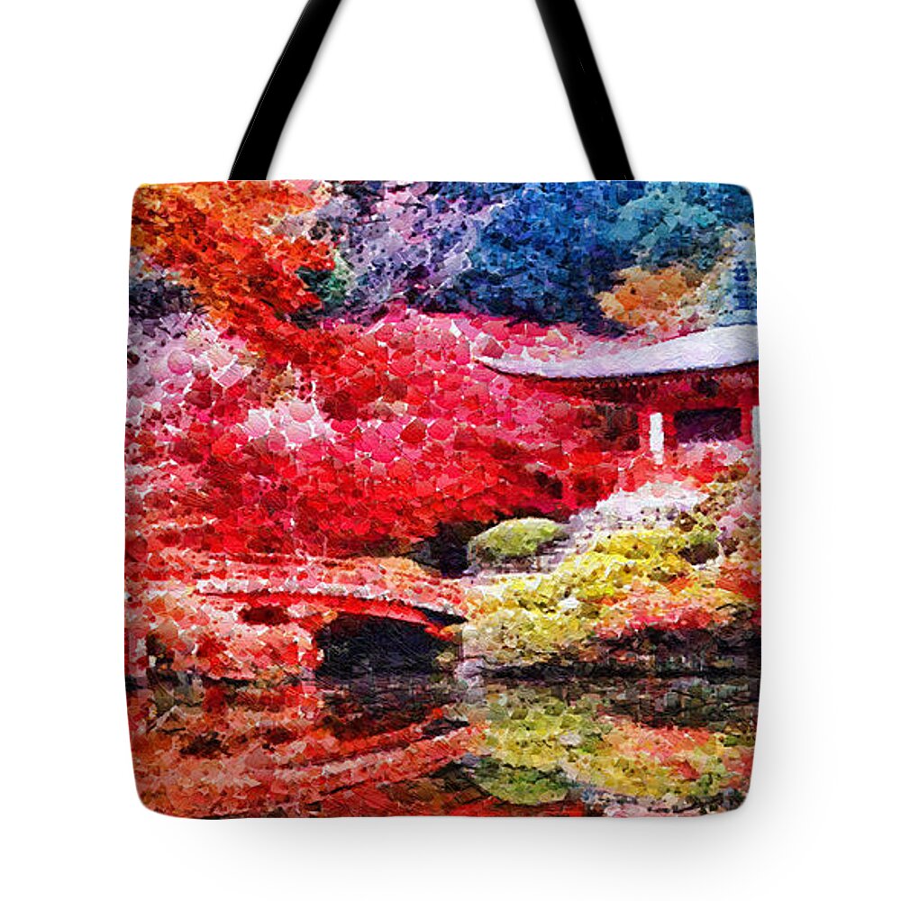 Japanese Garden Tote Bag featuring the painting Japanese Garden by Mo T
