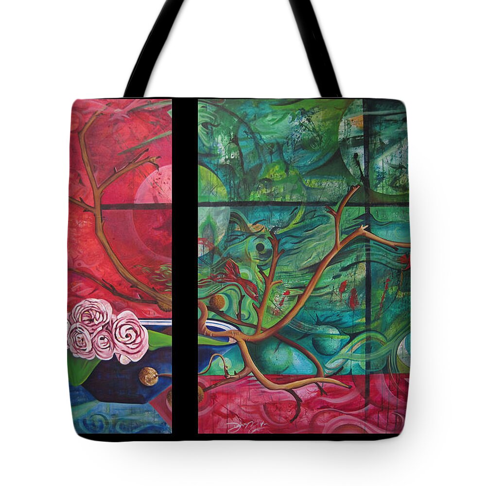 Abstract Tote Bag featuring the painting Japanesse Flower Arrangment by Joshua Morton