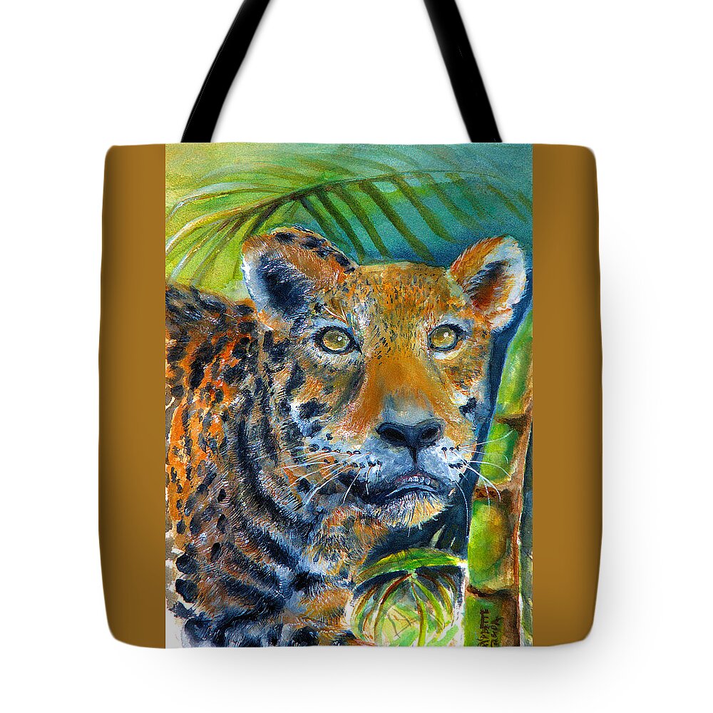 Jaquar Tote Bag featuring the painting Jaquar On The Prowl by Bernadette Krupa