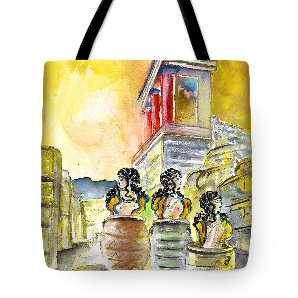 Travel Tote Bag featuring the painting Jar Genies in Knossos by Miki De Goodaboom