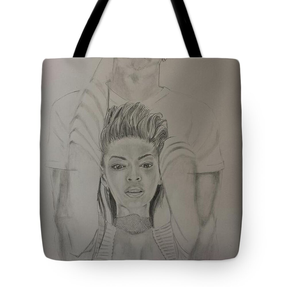 Jay Z Tote Bag featuring the drawing JayBey by DMo Herr