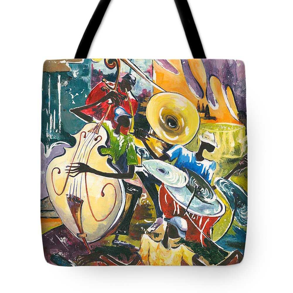 Acrylic Tote Bag featuring the painting Jazz No. 4 by Elisabeta Hermann