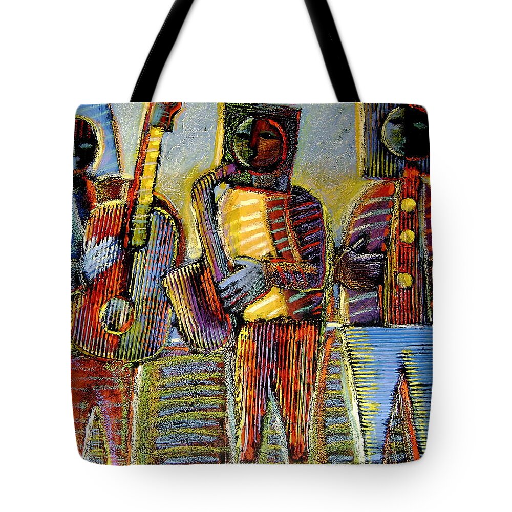 Jazz Trio Tote Bag featuring the painting Jazz Trio by Gerry High