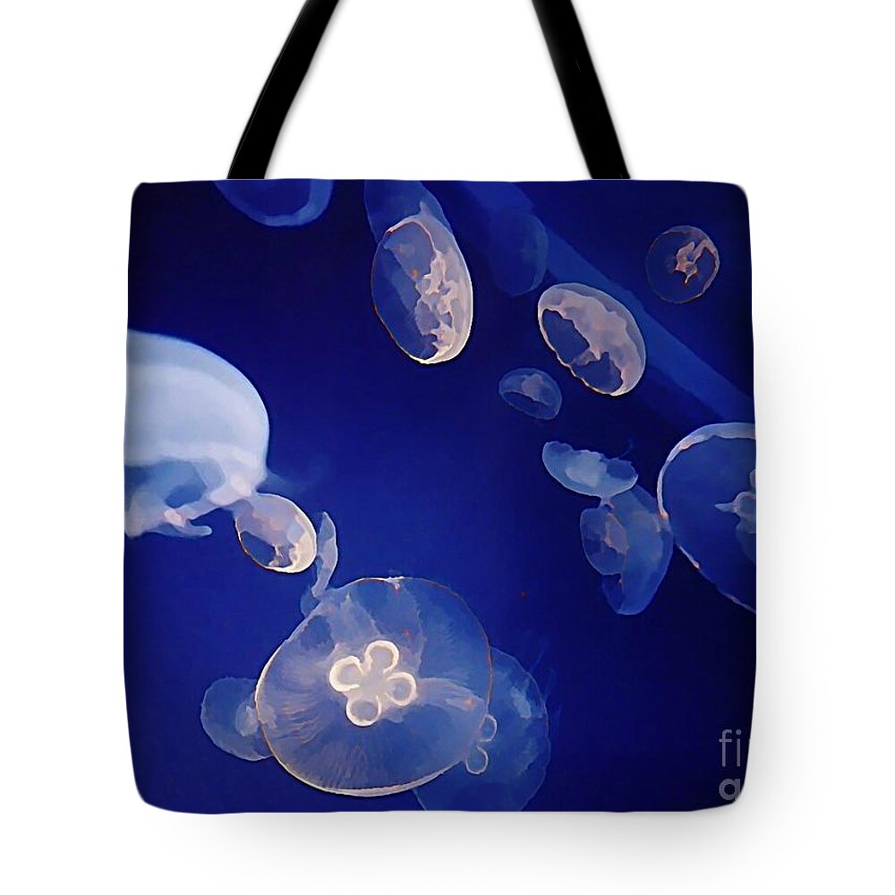 Jelly Fish Tote Bag featuring the painting Jelly Fish by John Malone