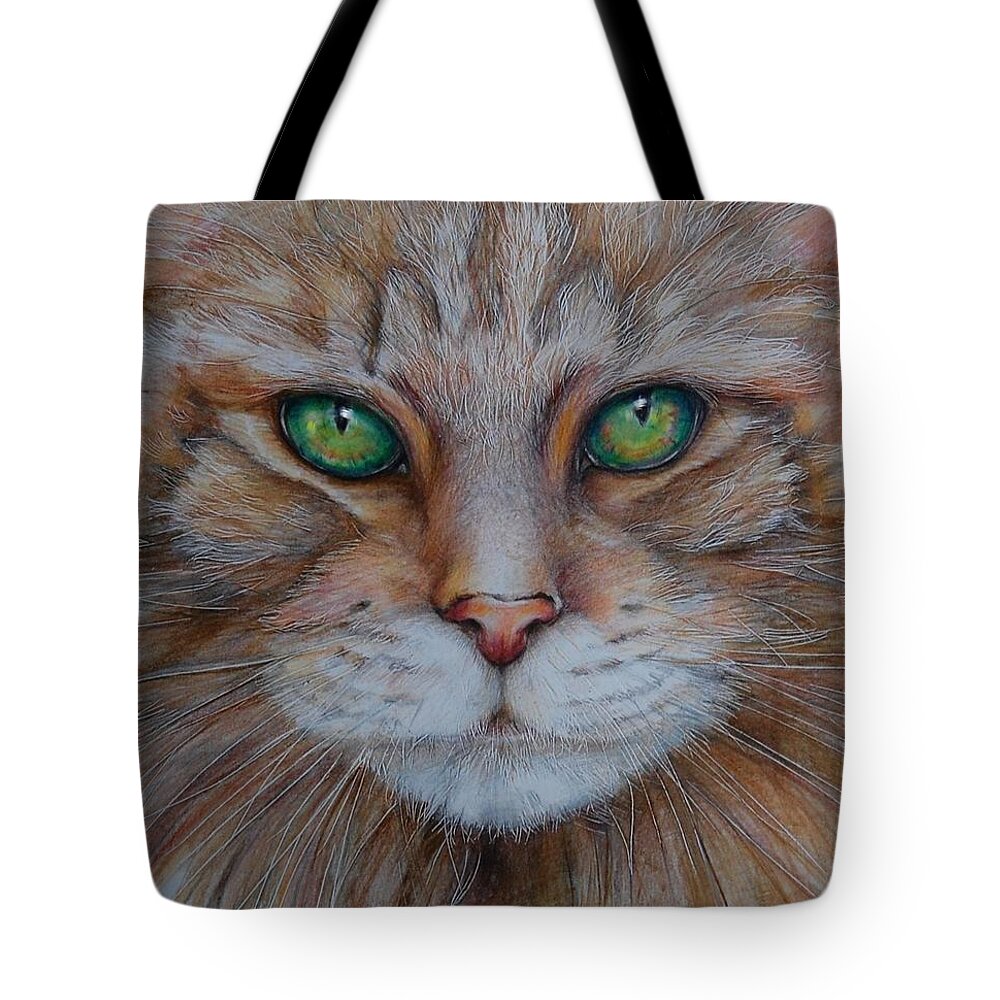 Cat Tote Bag featuring the drawing Jenks by Jean Cormier